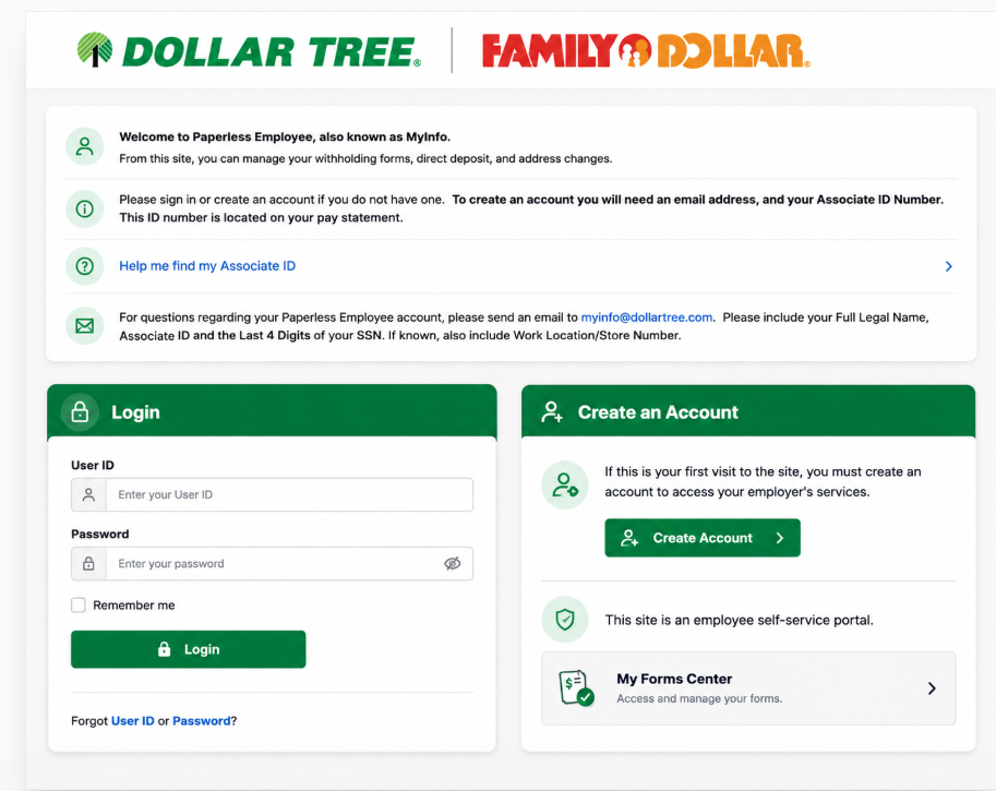 official Dollar Tree Compass login page
